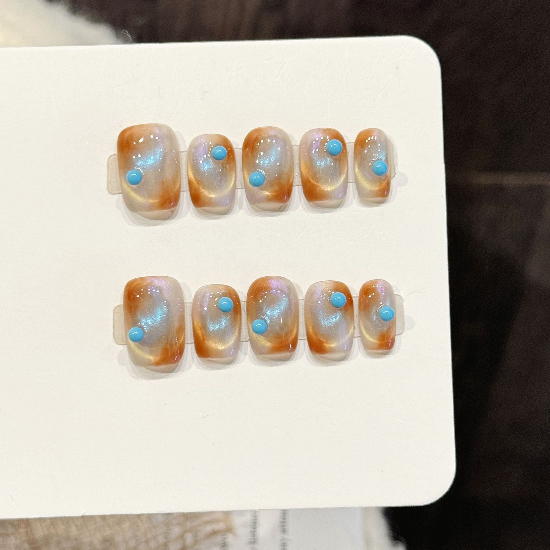 Orange Blue Aura Cat Eye Press On Nails