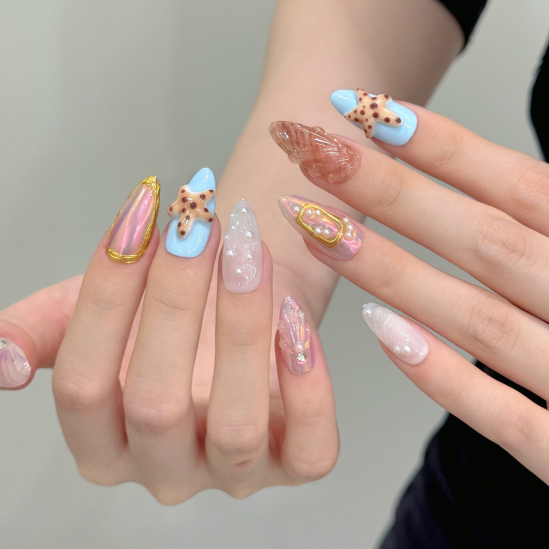 Iridescent Sea Shell & Starfish Press-On Nails
