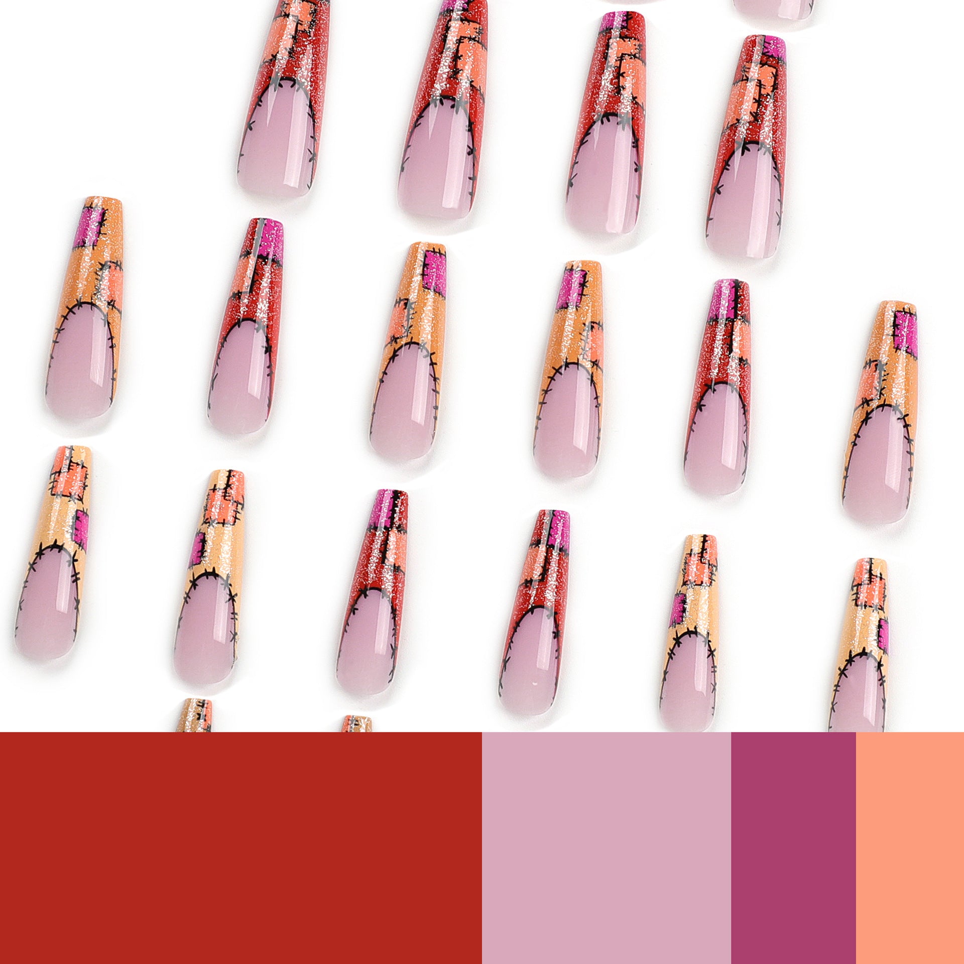 超長芭蕾形法式 秋冬暖色拼接 甲片｜365nails