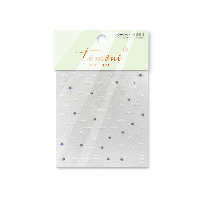 Holographic Starburst Nail Stickers – 3D Rhinestone Celestial Set