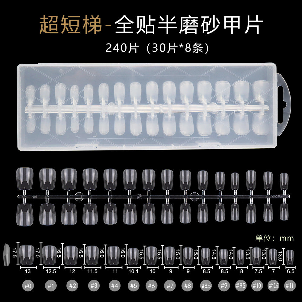 Nail Tips 240 pieces of special nail pads for nail salons, boxed full-size trapezoidal full stickers, folded without marks, and frosted fake nails wholesale.