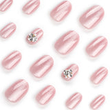 press-on nails Pink cat eye Diamond Diamond Short Round Nail Art Nail Art Sheet Finished Product  Solid Color Nail Art Sheet Removable｜365nails