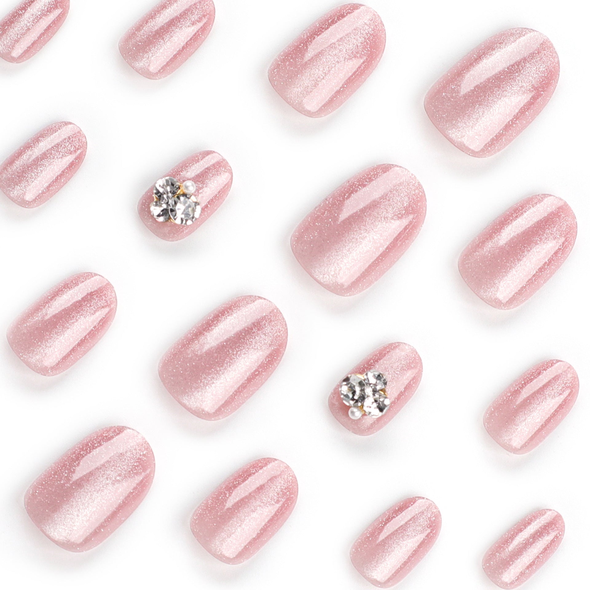 press-on nails Pink cat eye Diamond Diamond Short Round Nail Art Nail Art Sheet Finished Product  Solid Color Nail Art Sheet Removable｜365nails
