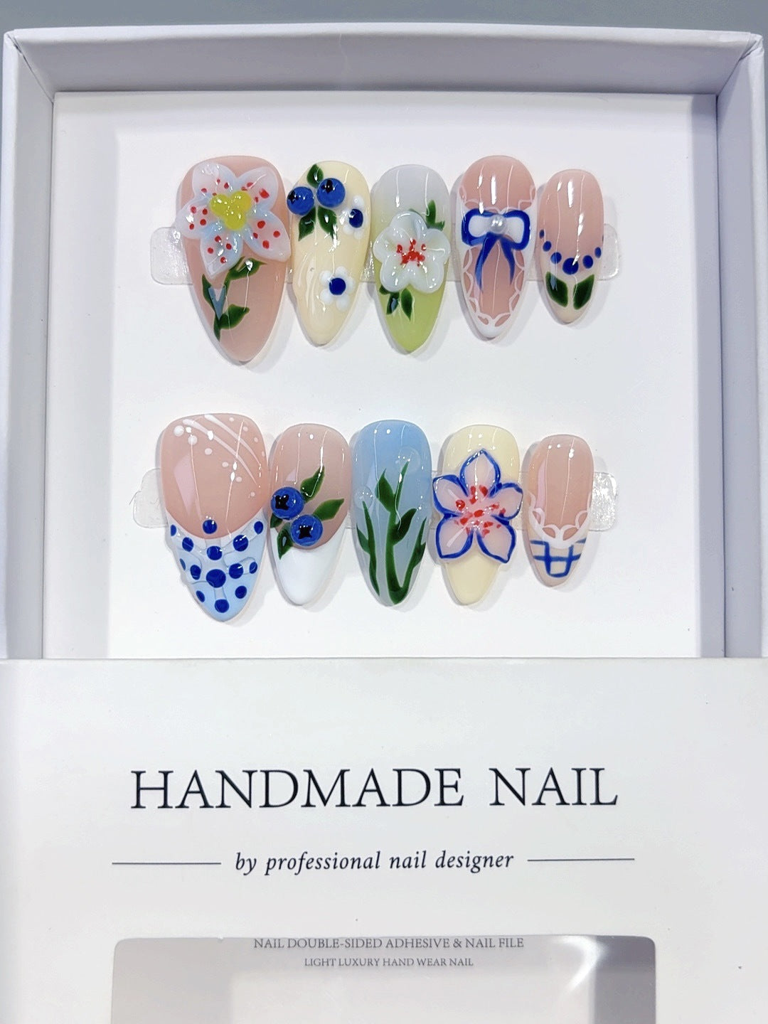 Meadow Bloom: "Wildflower Blueberry" – Almond Shape Handmade Press-Ons