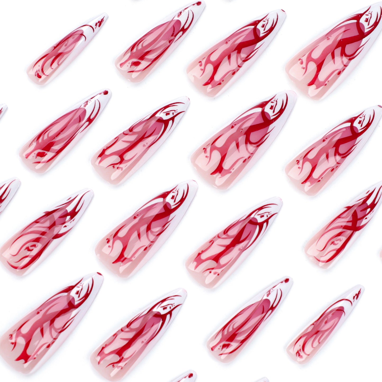 Repeatable wearable Halloween manicure French long pointed  red flame smudge  ｜365nails
