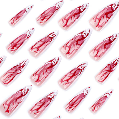 Repeatable wearable Halloween manicure French long pointed  red flame smudge  ｜365nails