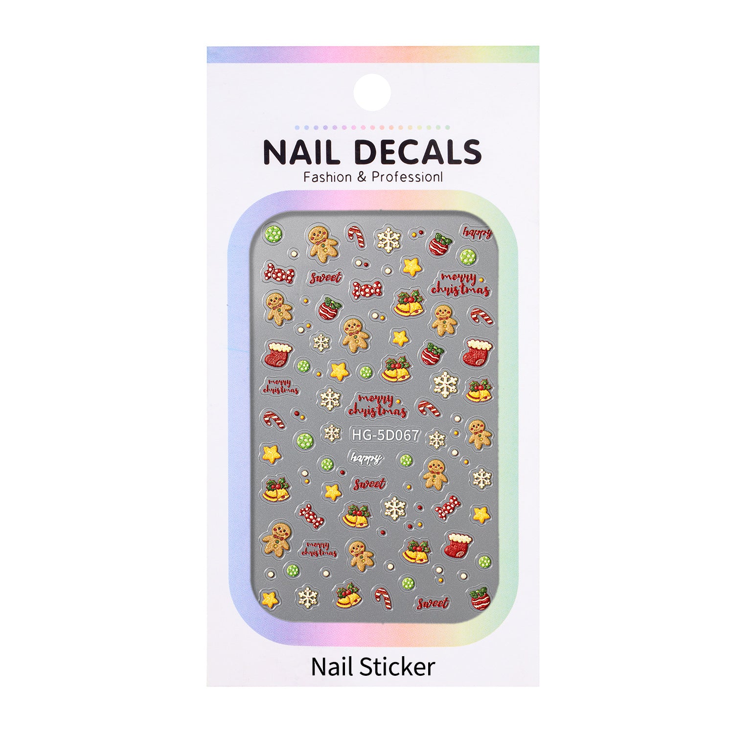 Happy Christmas Nail Art Sticker 5D Embossed Three-dimensional Snowman Santa DIY Nail Sticker Ornament HG