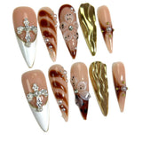 Gold Marble Cross Floral Stiletto Press On Nails