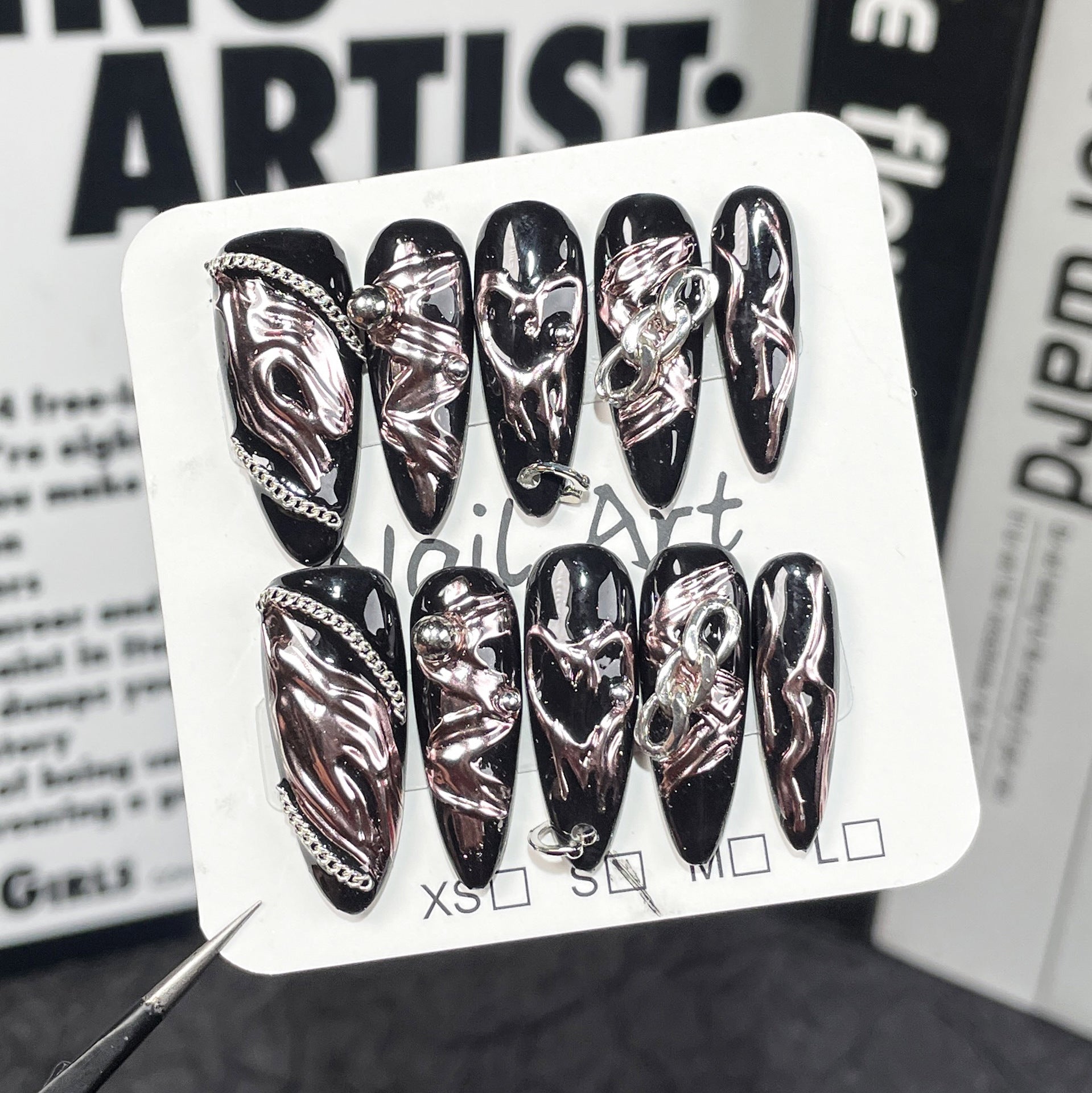 Edgy Melted Metal Nails with Sweet-Cool Vibes