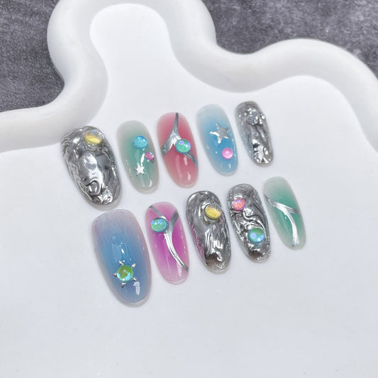 Autumn and winter new handmade worn nail sweet cool Spice girl contrasting color Handmade press on nails art finished patch  sticker｜365nails