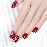 Wine Red Wave Short Square Nail Set