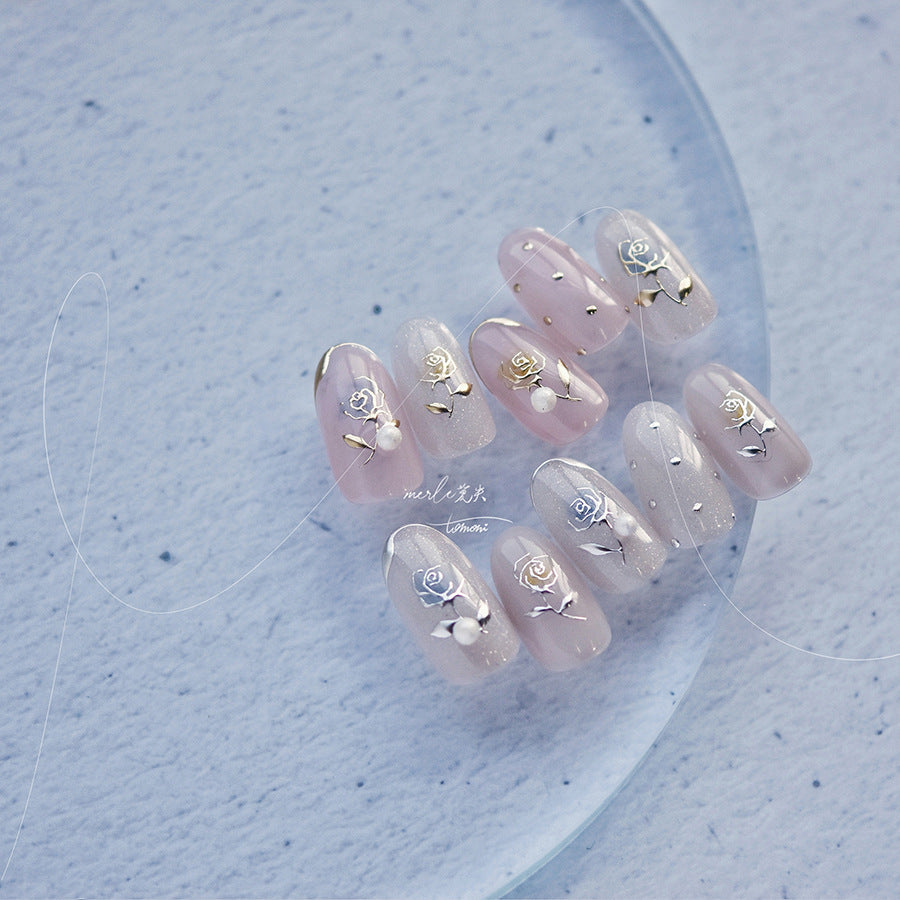 Rose Collection: "Metallic Rose" – 3D Embossed Nail Sticker