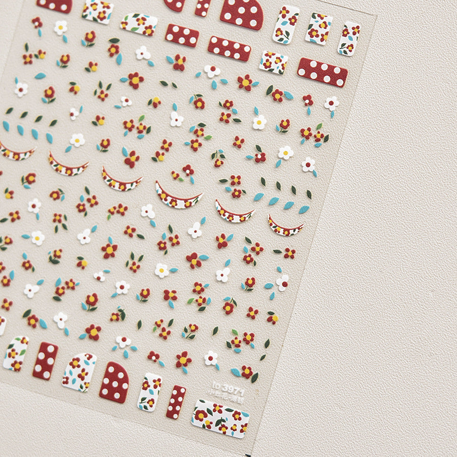 Ditsy Floral & Polka Dot: "Retro Cherry Blossom" – 5D Embossed Nail Sticker