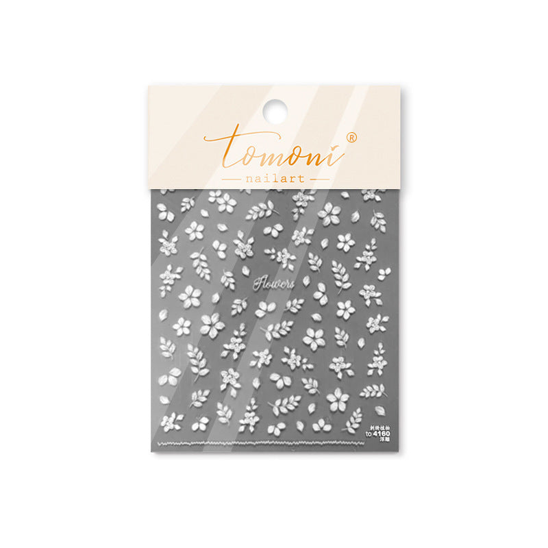 365nails: 미니 화이트 5잎 꽃 엠보싱 세트 – 네일 아트 스티커