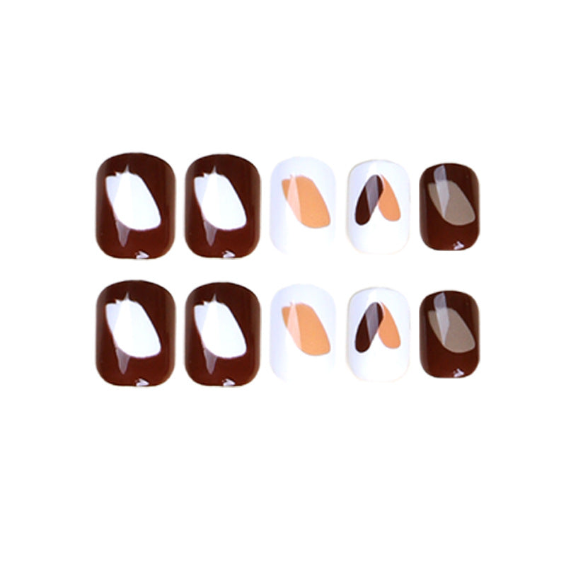 Coffee brown Press on nails simple ins color block graffiti nail  nail piece finished product wholesale Press on ｜365nails