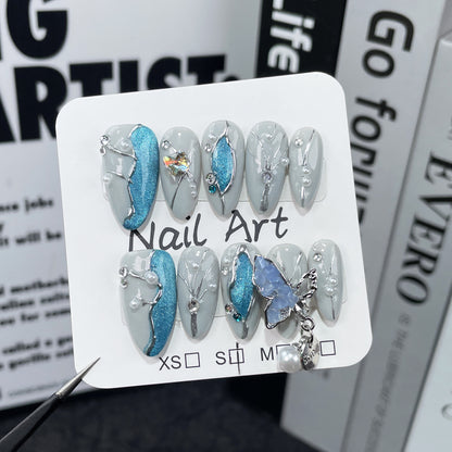 Almond nail  Handmade press on nails relief cat eye nail patch wearing fake finger｜365nails