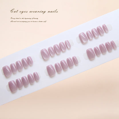 Nail Tips  prefabricated nail simple and gentle purple jelly grape glass beads solid color cat eye manicure code｜365nails