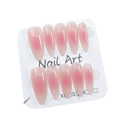 Pure desire blush Handmade press on nails ice through spray gun blush light therapy nail patch long tip oval wear nail｜365nails
