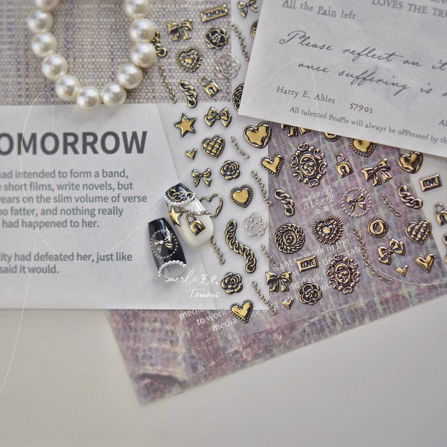 Vintage Gold Collection: "Antique Gold Charm" – 3D Embossed Nail Sticker