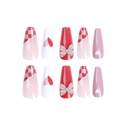 Wear nail nail patch ice through grapefruit red checkerboard nail whitening fake nail nail patch wholesale｜365nails