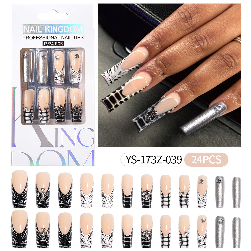 Press on nails fake nail patch extension nail Spice Girl medium rectangle removable 24 pieces with drill manicure