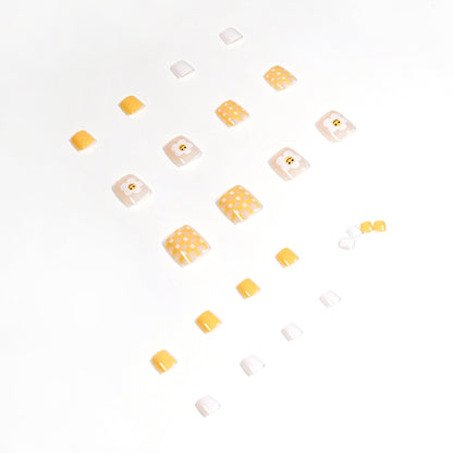Summer fresh flower yellow plaid foot nail wear nail art finished fake nail nail nail patch removable nail piece｜365nails