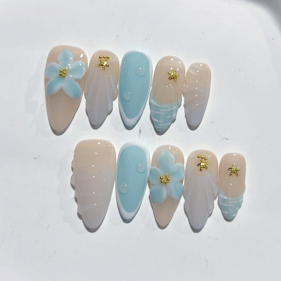 Cloud Dream: "Sky Blossom" – Unhas Postiças Amêndoa