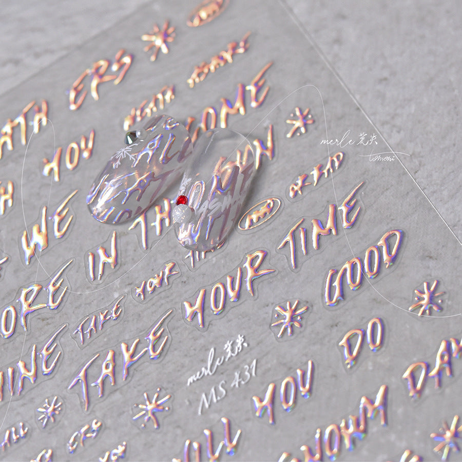 Holographic Script: "Holographic Pink" – 3D Embossed Nail Sticker