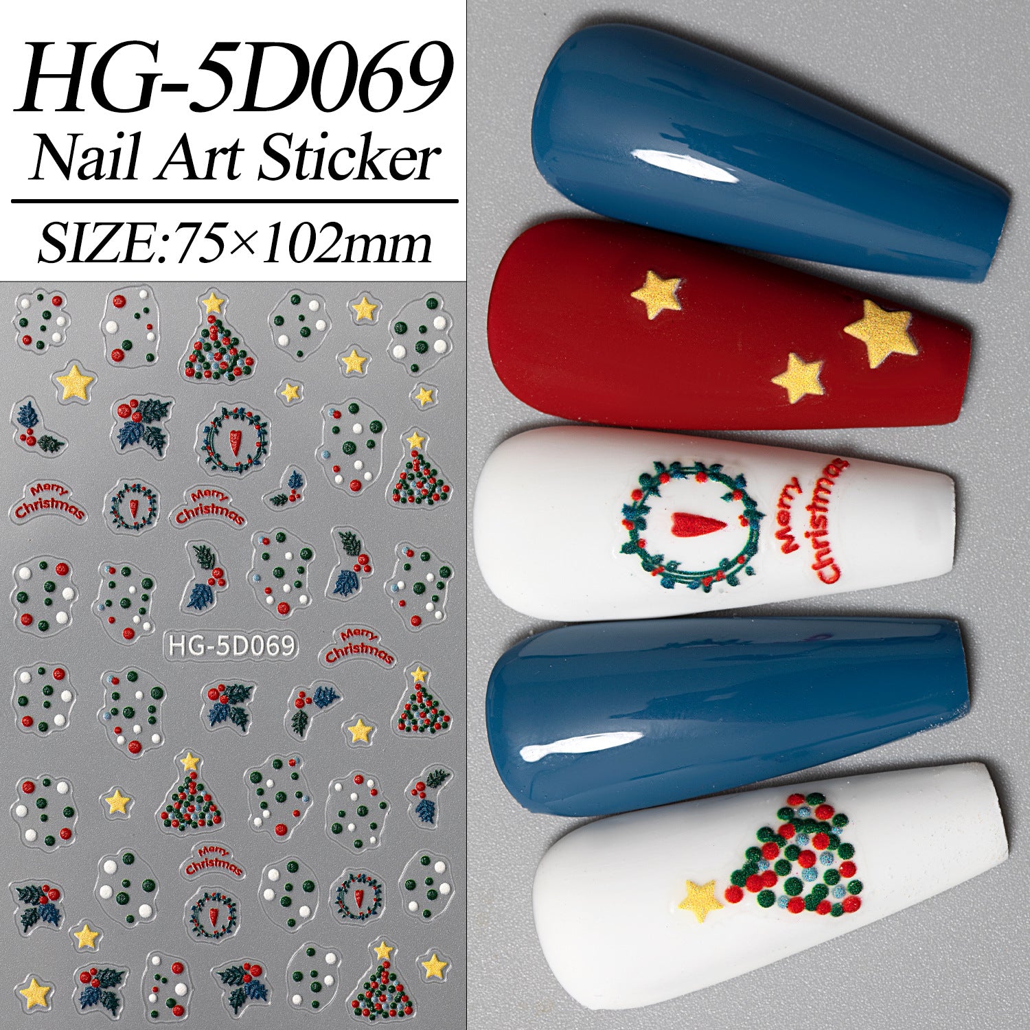 Happy Christmas Nail Art Sticker 5D Embossed Three-dimensional Snowman Santa DIY Nail Sticker Ornament HG