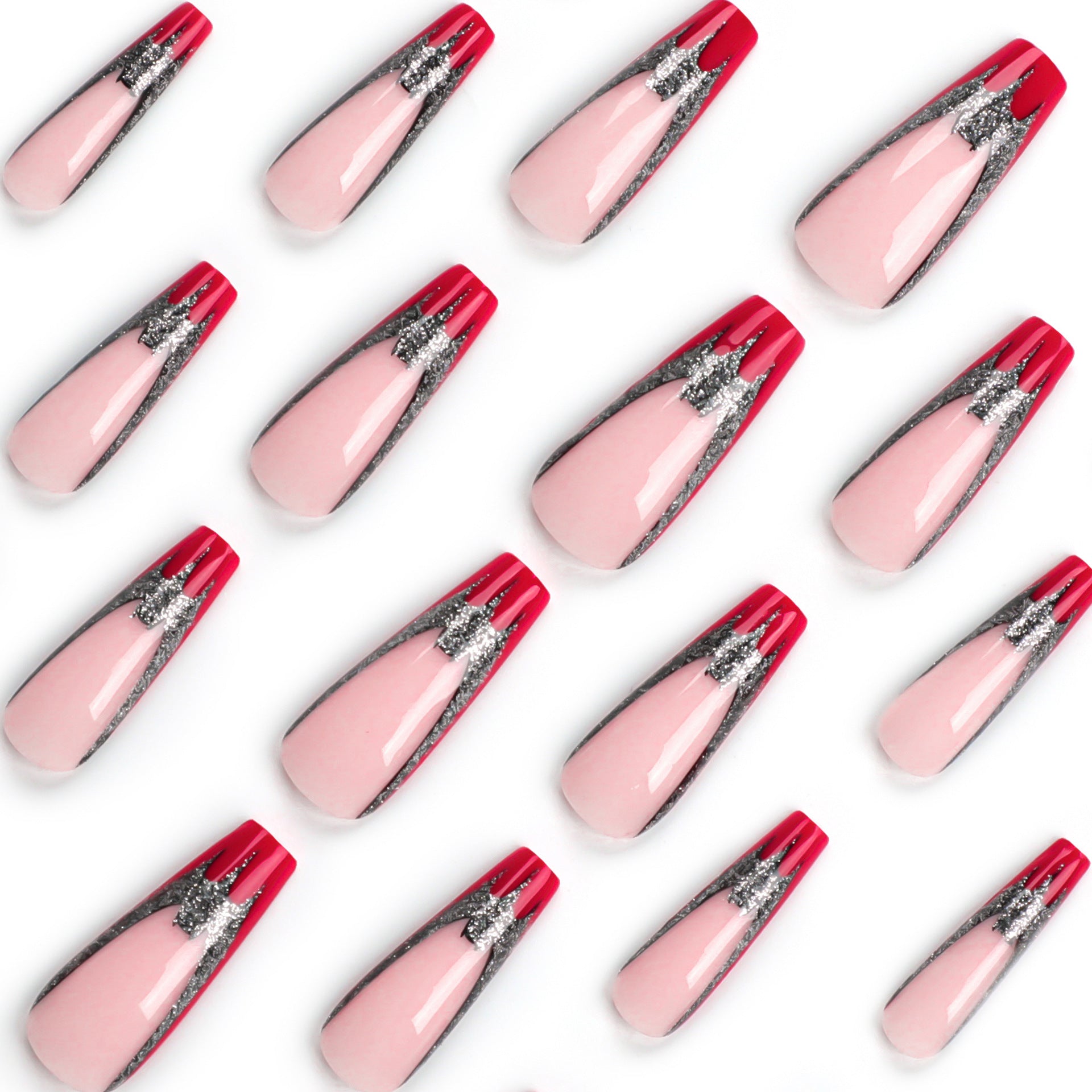 Brillo, murciélago oscuro, borde rojo, arte de uñas, pieza de uña removible, producto terminado al por mayor | 365nails