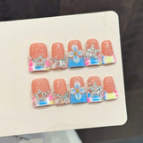 Colorful Rhinestone Flower Star Gradient Cute Press On Nails