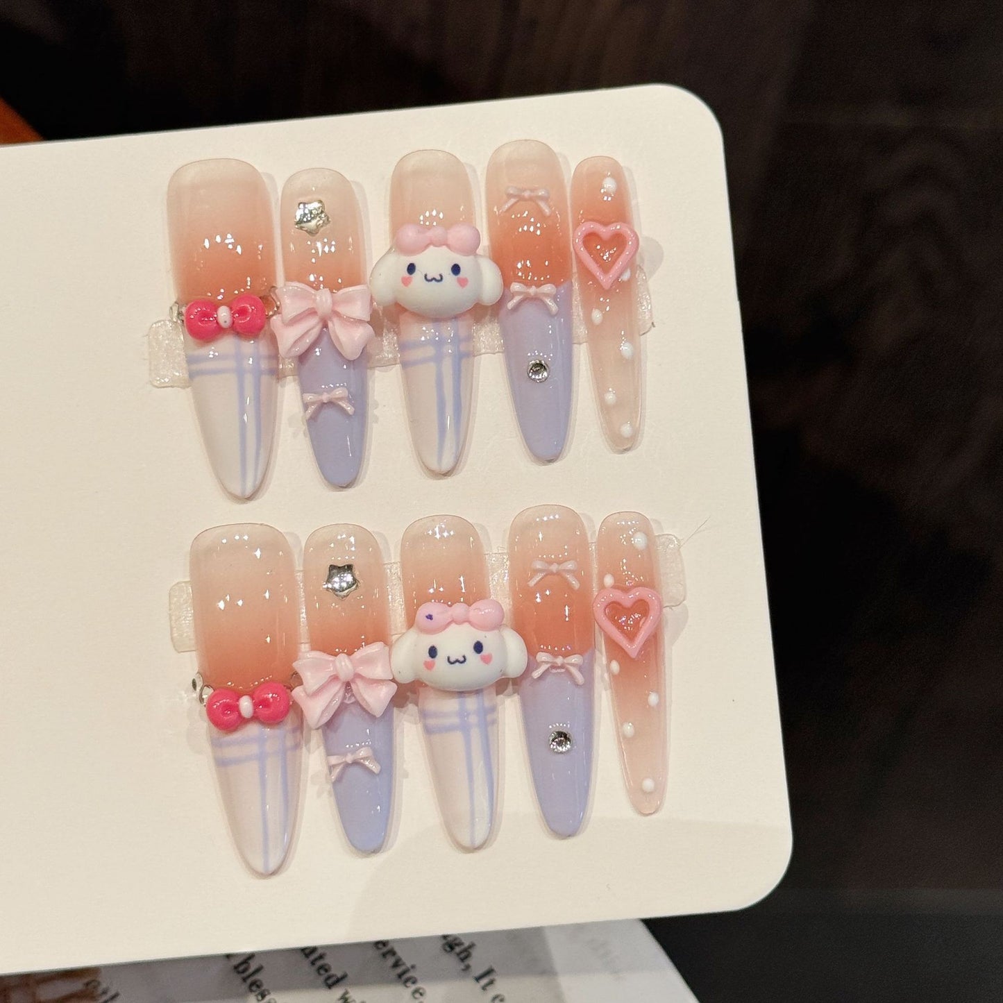 Cute Pastel Bow Cinnamoroll Press On Nails