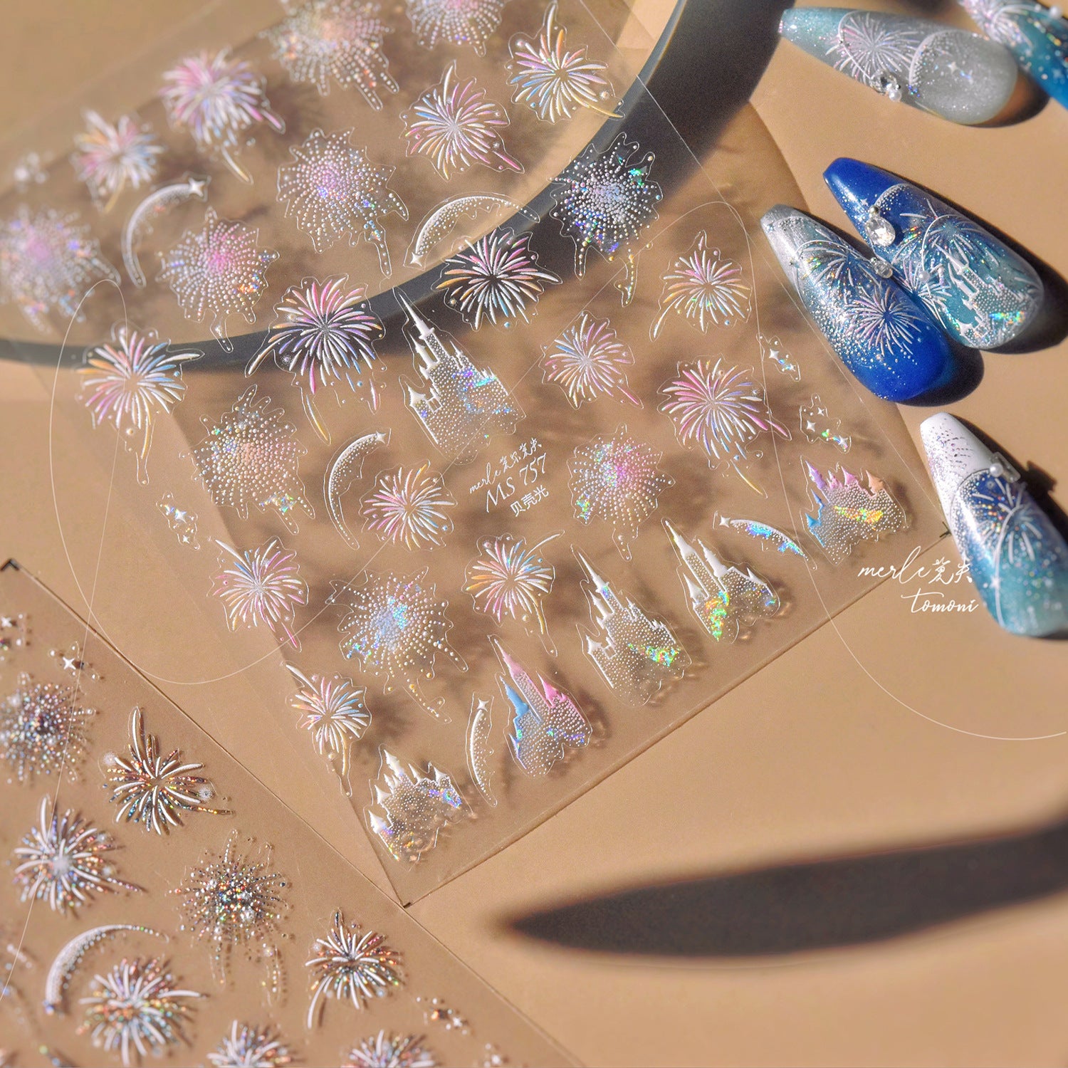 Shell Light Firework Castle Collection: "Dreamy Shell Light Firework Castle" – 3D Embossed Nail Sticker