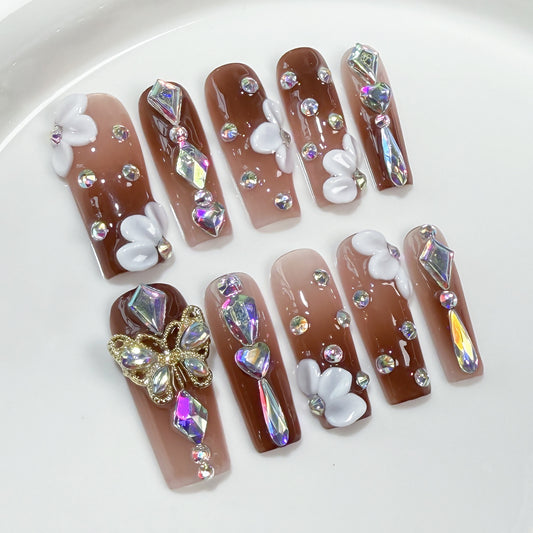 Burst flash European square nail patch three-dimensional carving gradual change luxury Handmade Press-on Nails factory wholesale｜365nails