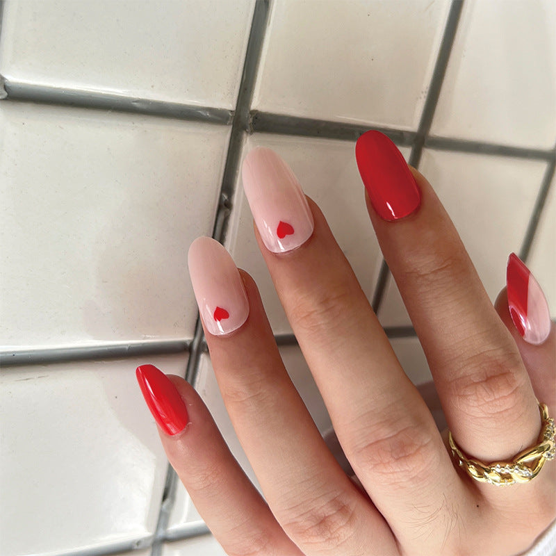 法式紅色邊緣穿戴甲｜紅色愛心風甲片批發｜365nails