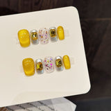 Yellow Crystal Glitter Silver Fresh Bright Press On Nails