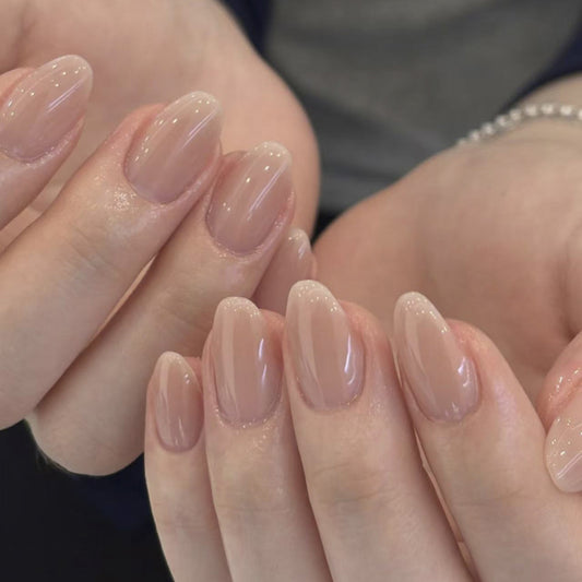Nude solid color simple press on nails short almond   hot-selling wearing fake ｜365nails