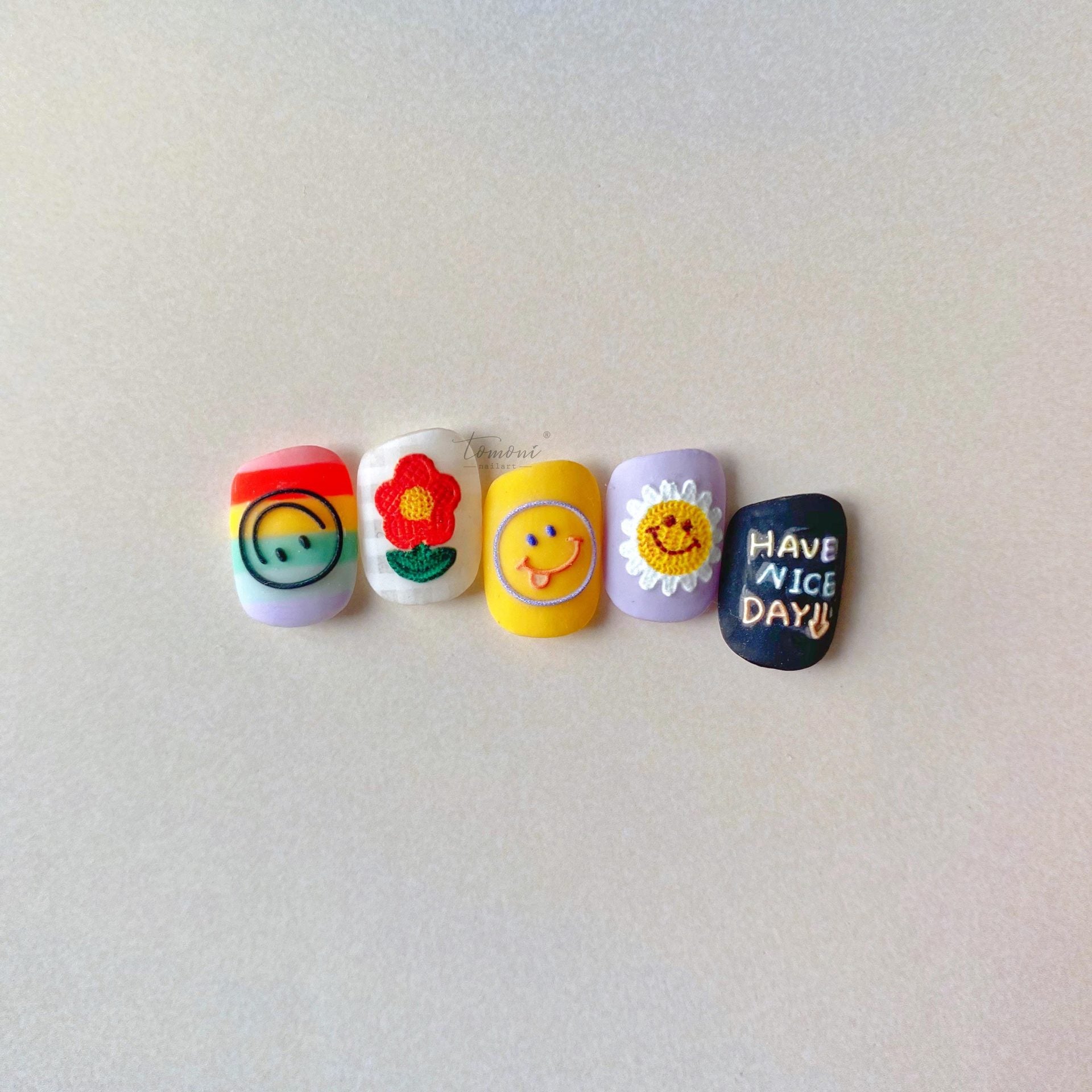 365nails: 스마일 데이지 꽃·리본·롤리팝 네일 스티커