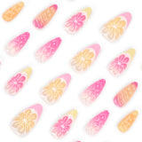 Unhas curtas de amêndoa frescas, 3D, fruta tridimensional, limão francês, laranja, atacado｜365nails
