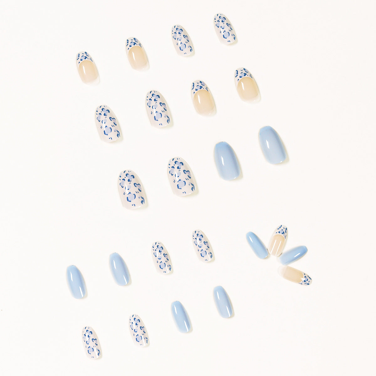 Unhas curtas de balé azul-bebê creme branco, arte em unhas postiças, remendo para unhas, remendo removível para unhas｜365nails