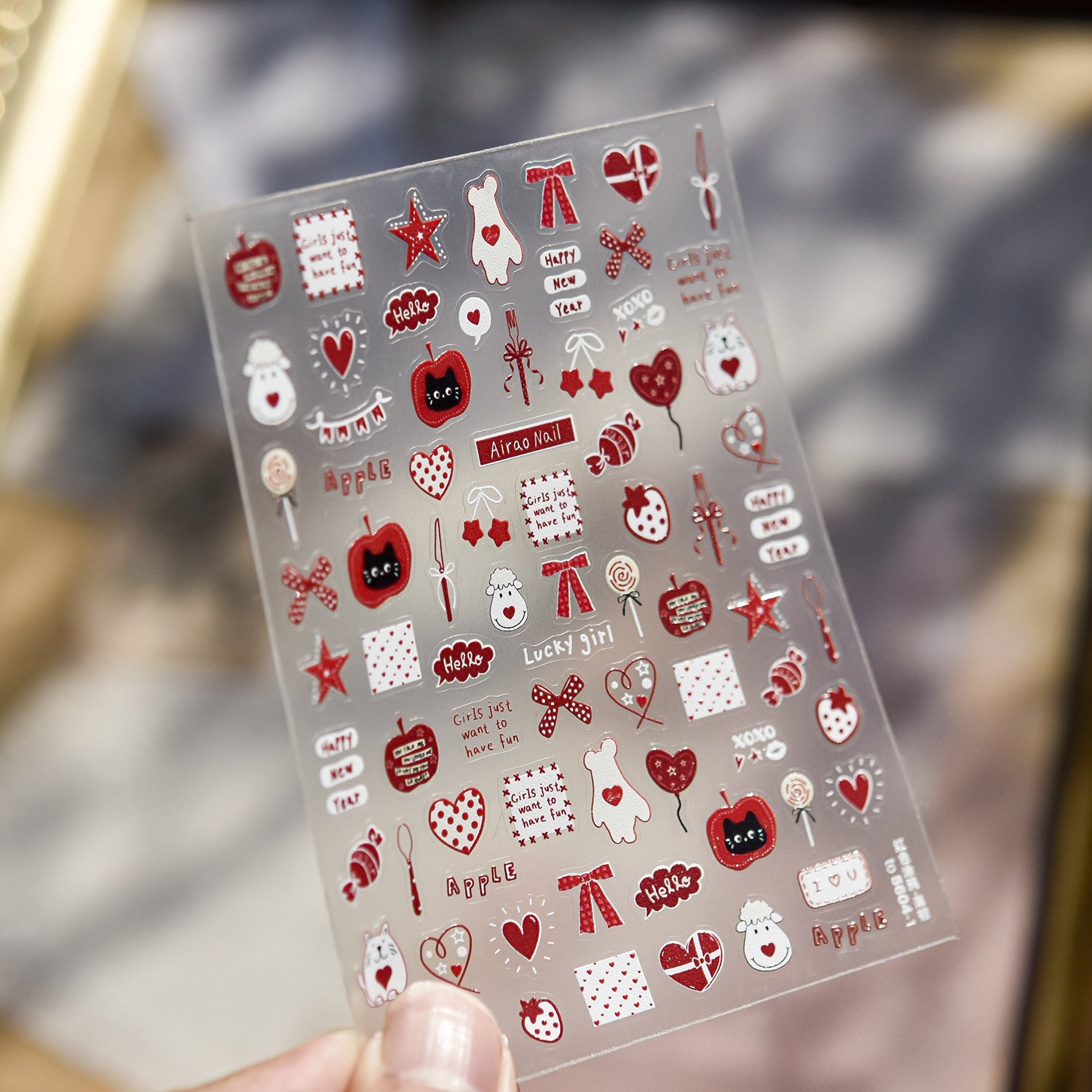 Red & White Festive Doodle: "Sweet Holiday Doodle" – 5D Embossed Nail Sticker