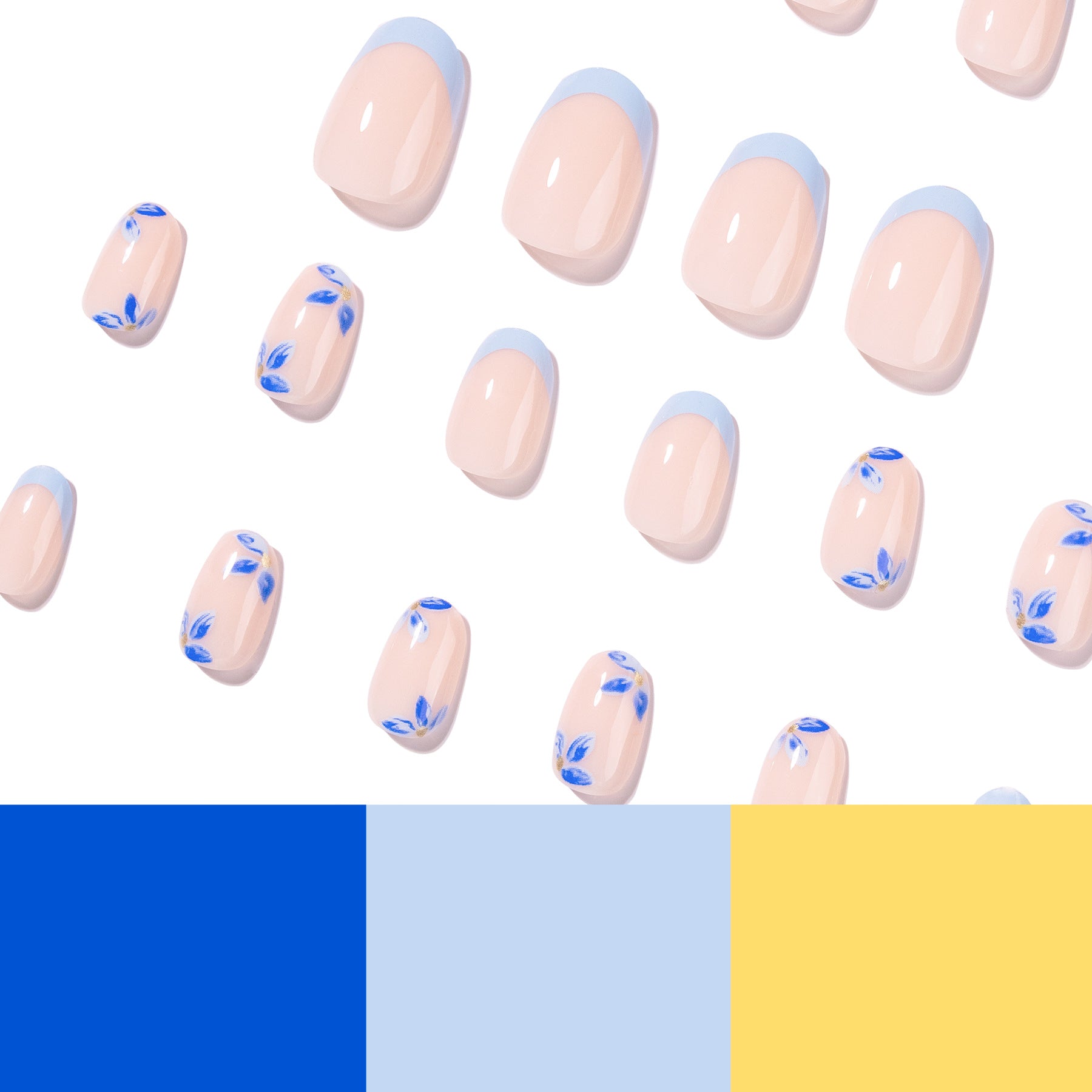 365nails: "Light Blue French Floral Oval" – Hand-painted Press-on Nails