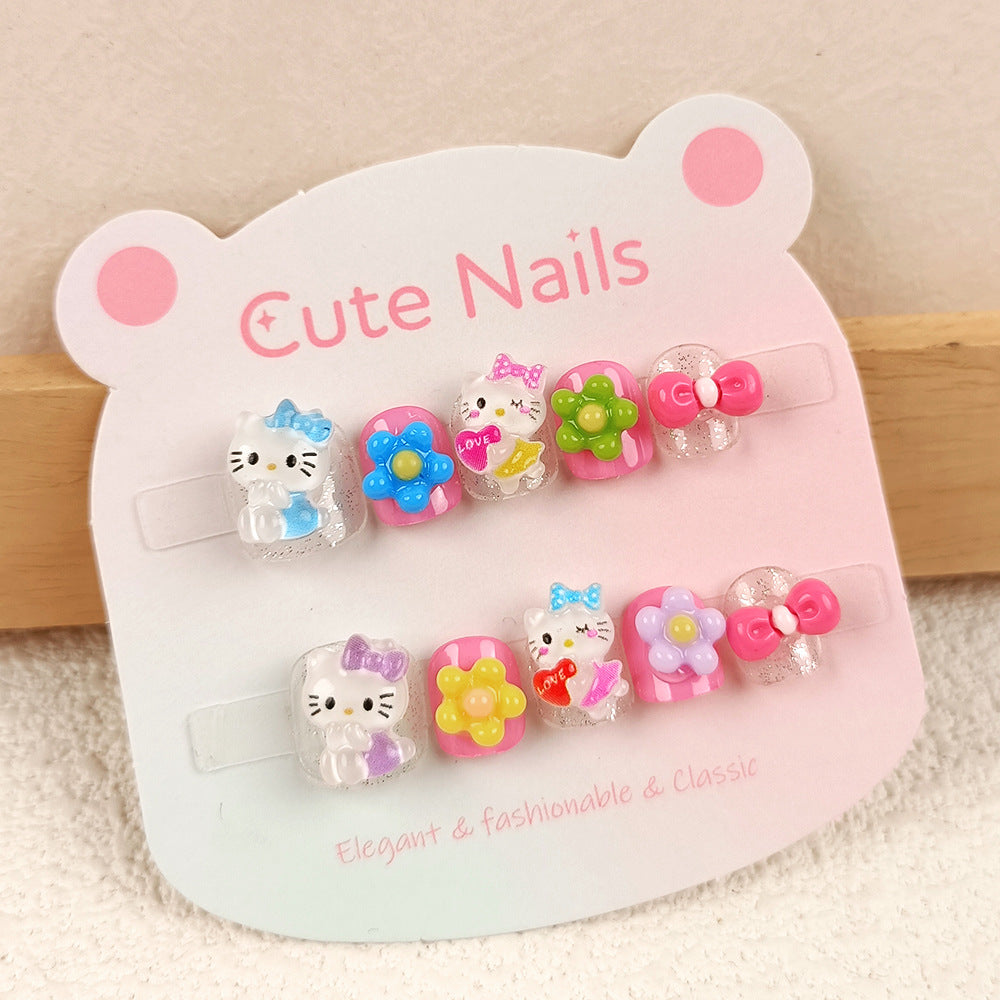Children's multi-colored flower cartoon nail art 3D three-dimensional children's nail patch 10 pieces bow wear nail