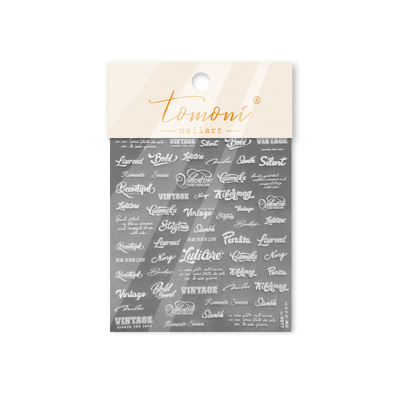intage Cursive English Collection: "Vintage Love Letter" – 3D Embossed Nail Sticker