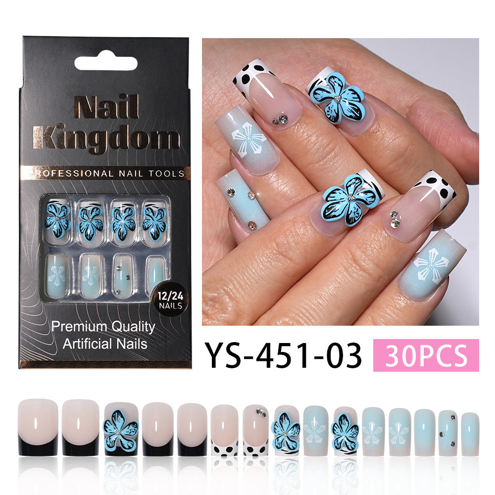 Popular hand-worn nail sweet cool flower almond long finished nail art removable patch fake nail piece