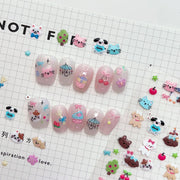 Kawaii Filhote e Fruta: "Piquenique Doce de Filhotes" – Adesivo de Unha Embossado 5D