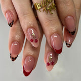 3D Cherry French Red Short Almond press-on nails