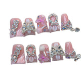 Soft Pink Crystal Butterfly Floral Press On Nails