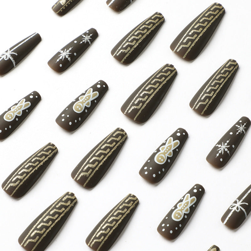 Peças de arte para unhas Arte para unhas finalizada em formato de boneco de gengibre de Natal com laço de amor e floco de neve finalizado atacado ｜365nails