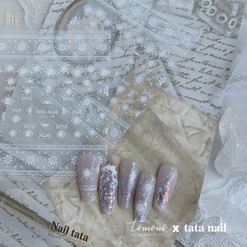 Vintage Lace Embroidery Collection: "Elegant Filigree" – 3D Embossed Nail Sticker